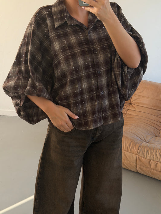 Pas ruit blouse glitter