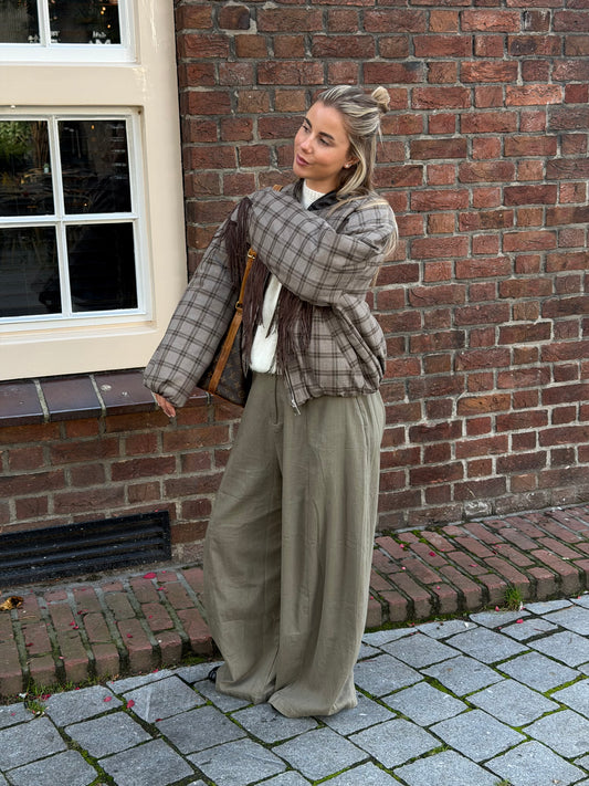 Noa bomber met franjes beige