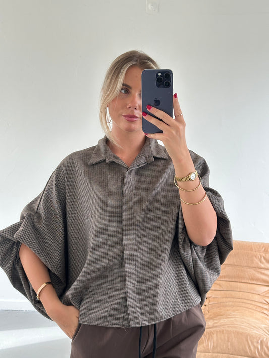 Pas ruit blouse bruin