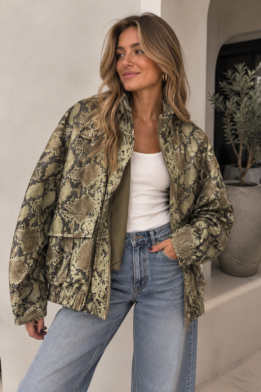 Maythe Leather Look Biker snake Jacket