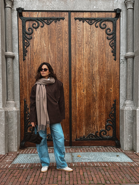 Demi box blazer krijtstreep bruin