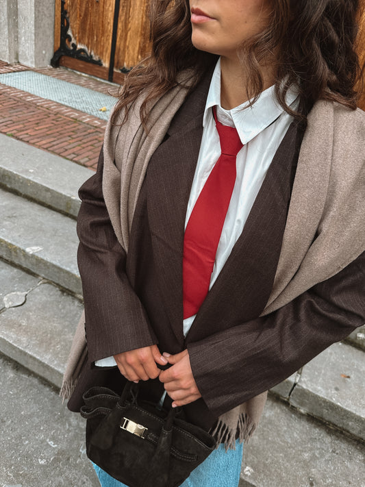 Demi box blazer krijtstreep bruin