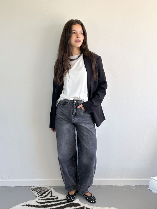 Mae balloon fit jeans donkergrijs