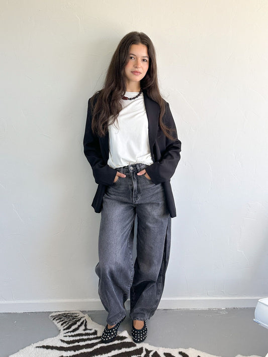 Mae balloon fit jeans donkergrijs