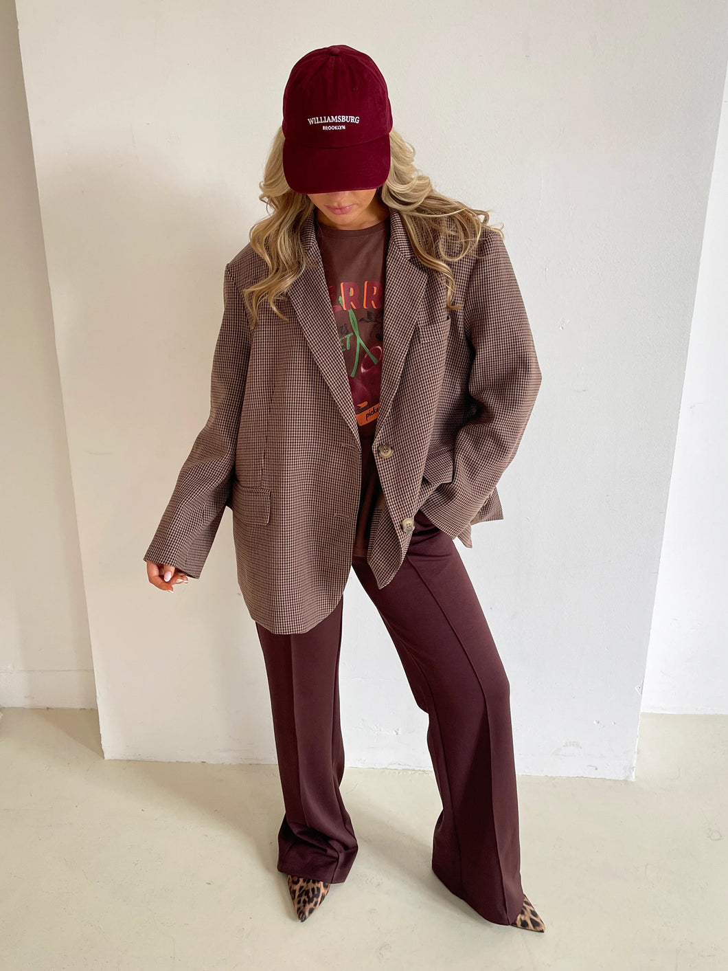 Oversized Dad Blazer Ruit Bordeaux