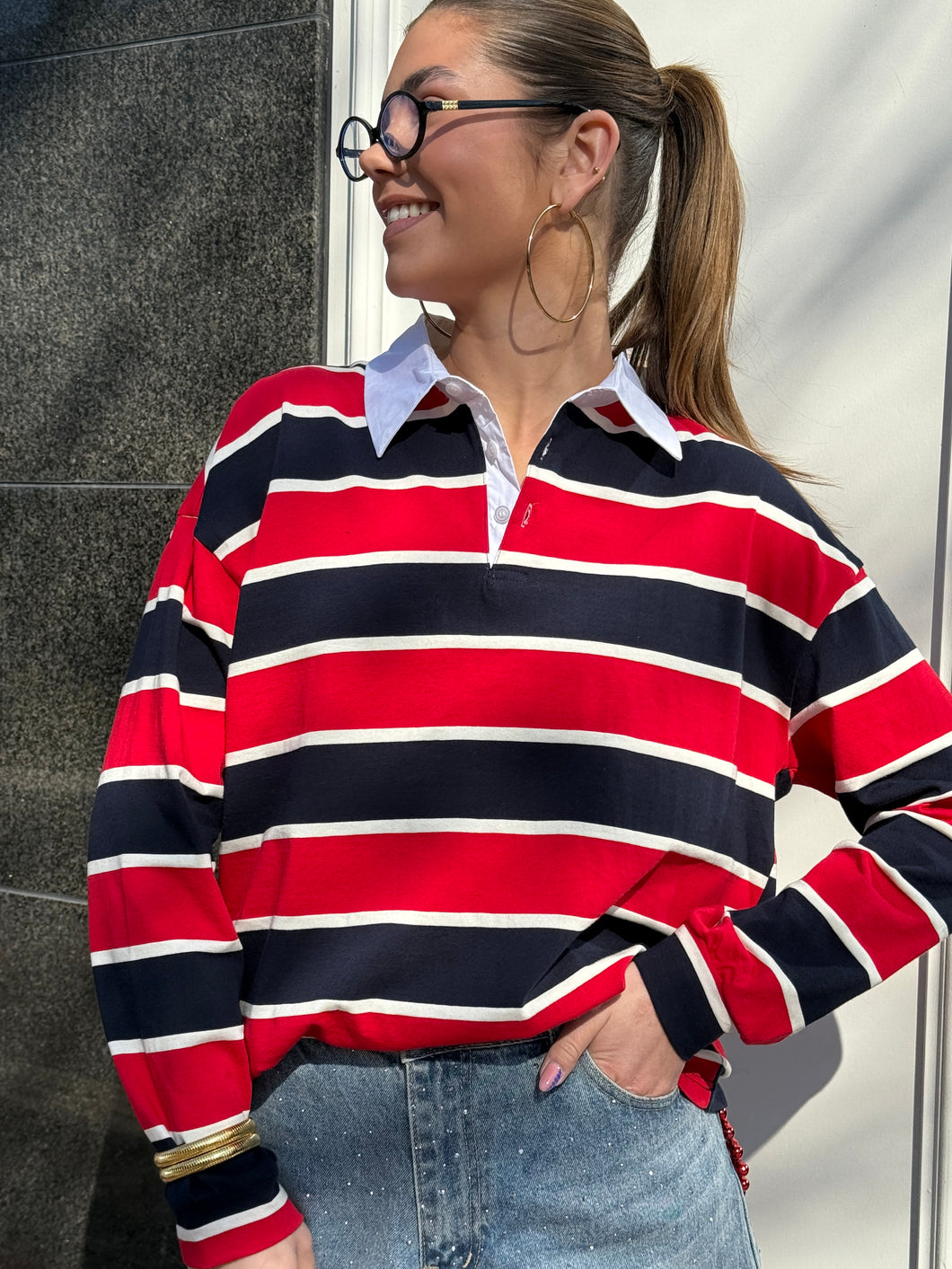 ByHan Polo Longsleeve Streep Rood