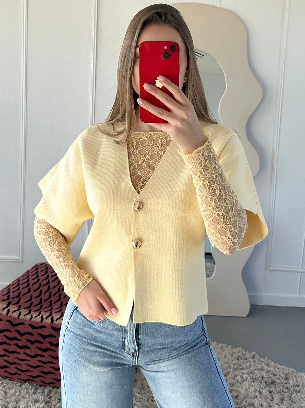 ByHan Mesh top Geel Ronde Hals