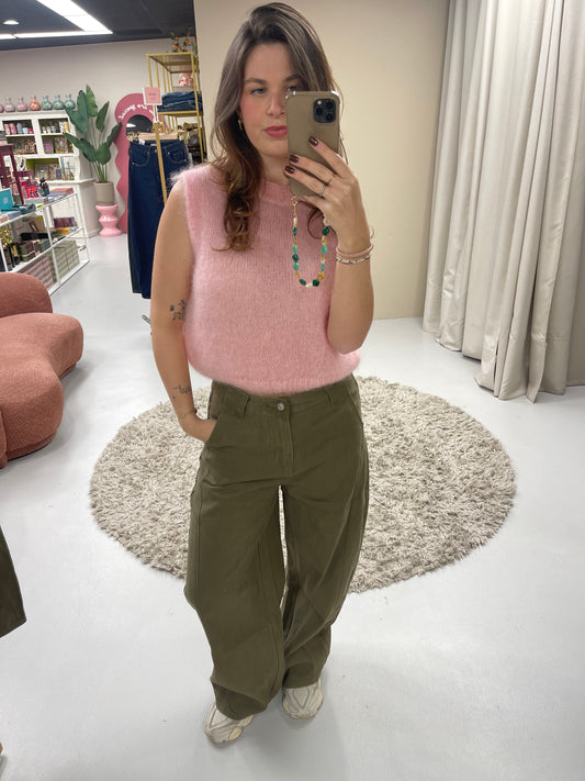 Army green balloon fit jeans