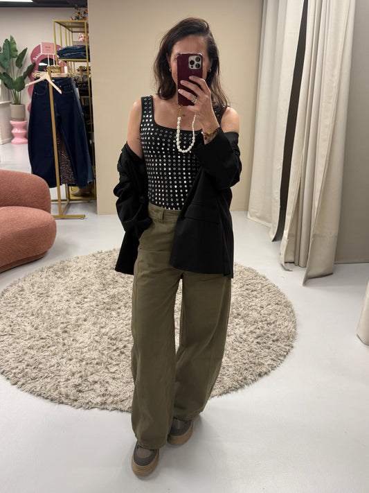 Army green balloon fit jeans