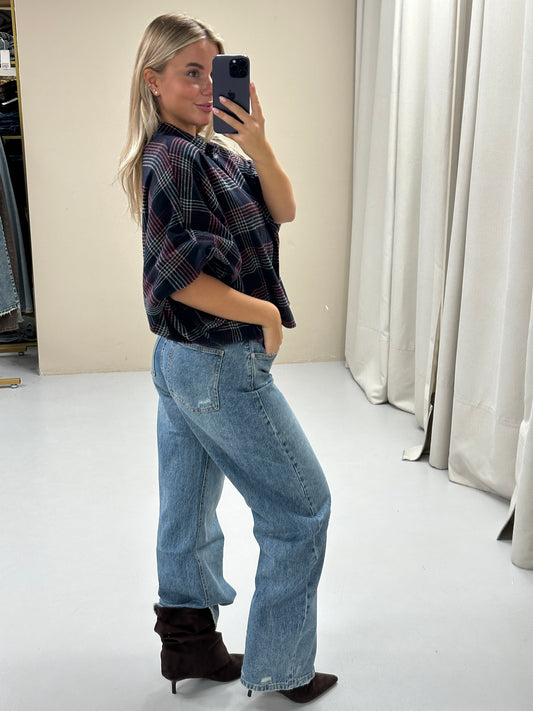 Pas ruit blouse Bordeaux navy
