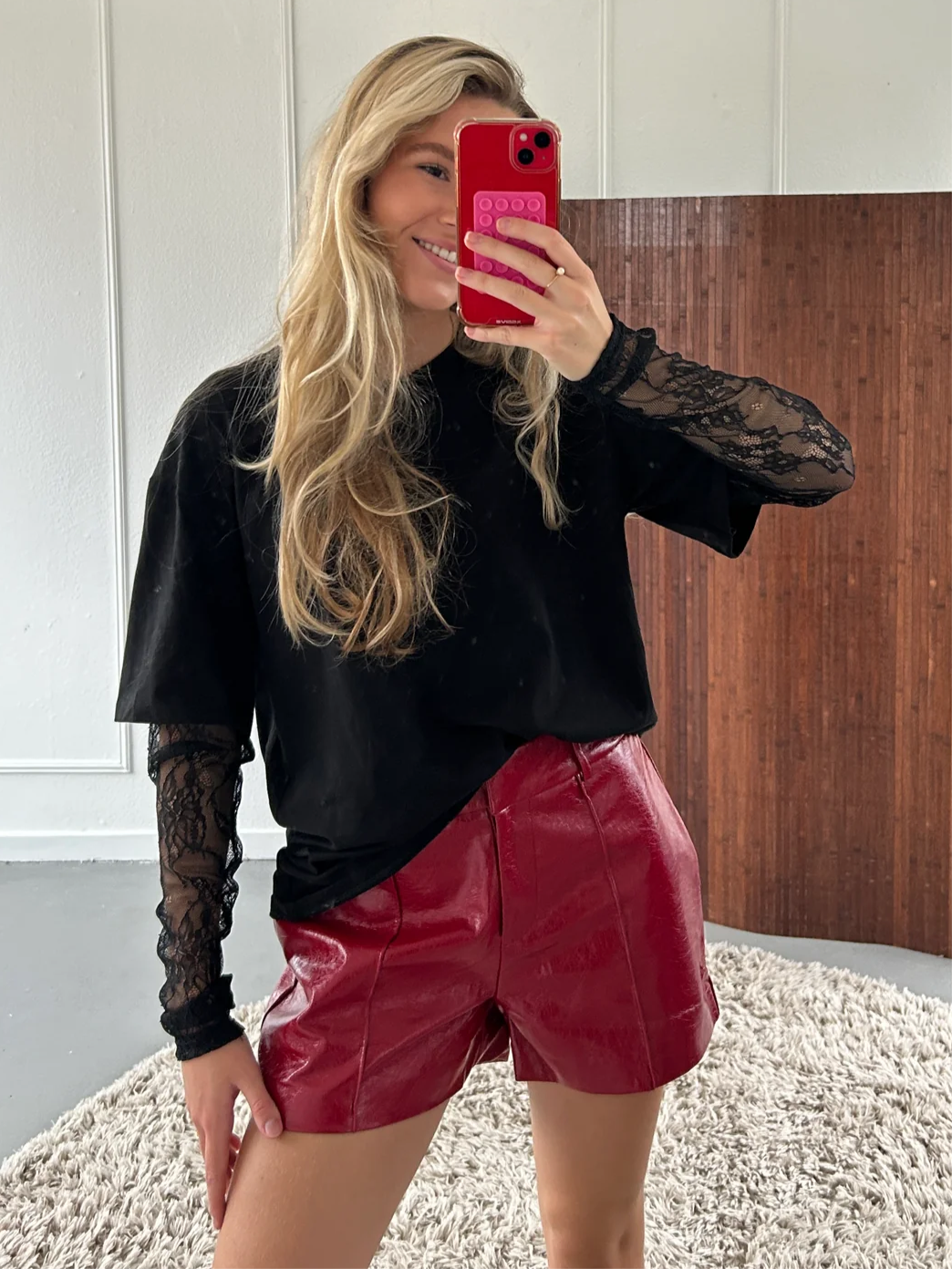 Noël short leatherlook rood