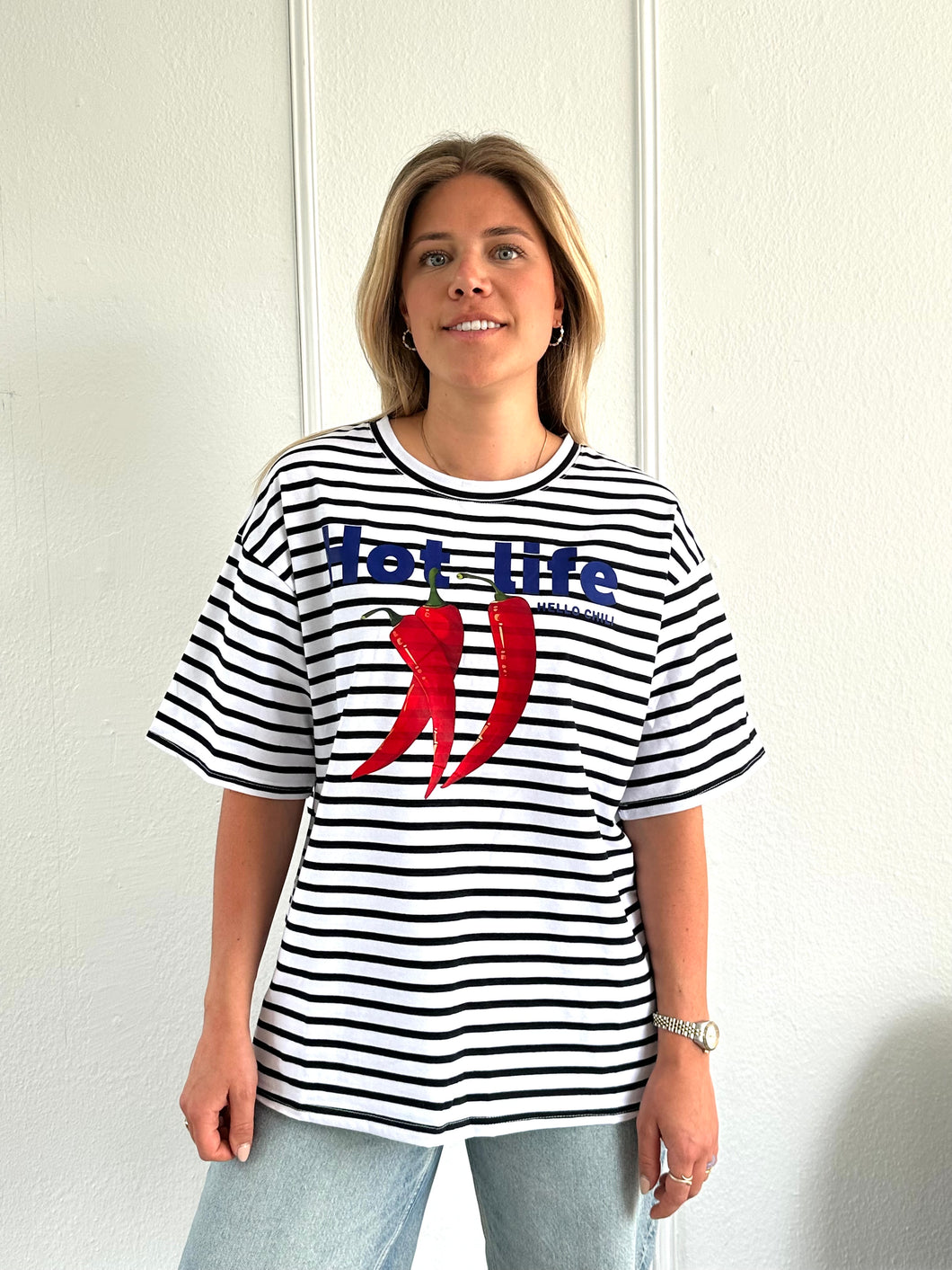 Zwart/Wit Streep T-Shirt Hot Life