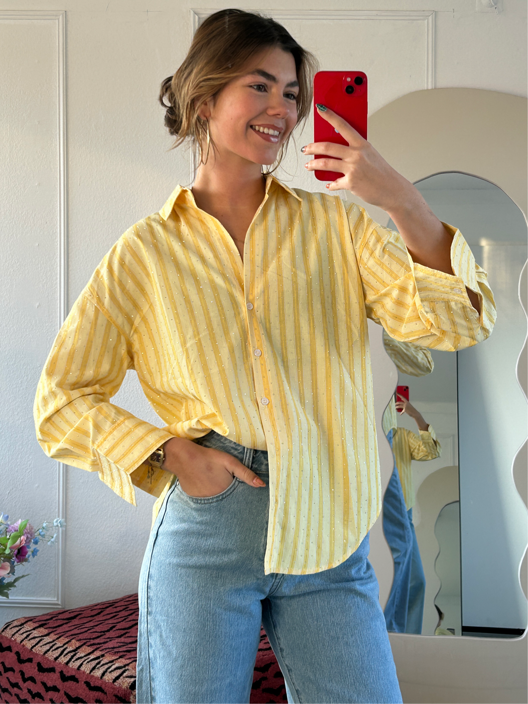 ByHan Yellow Blouse met steentjes