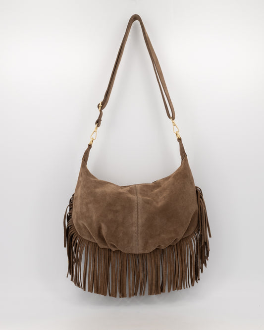 Vromy Suede Crossbody Tas met Franjes