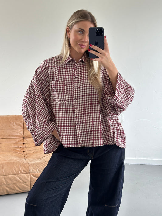 Jane ruit blouse rood