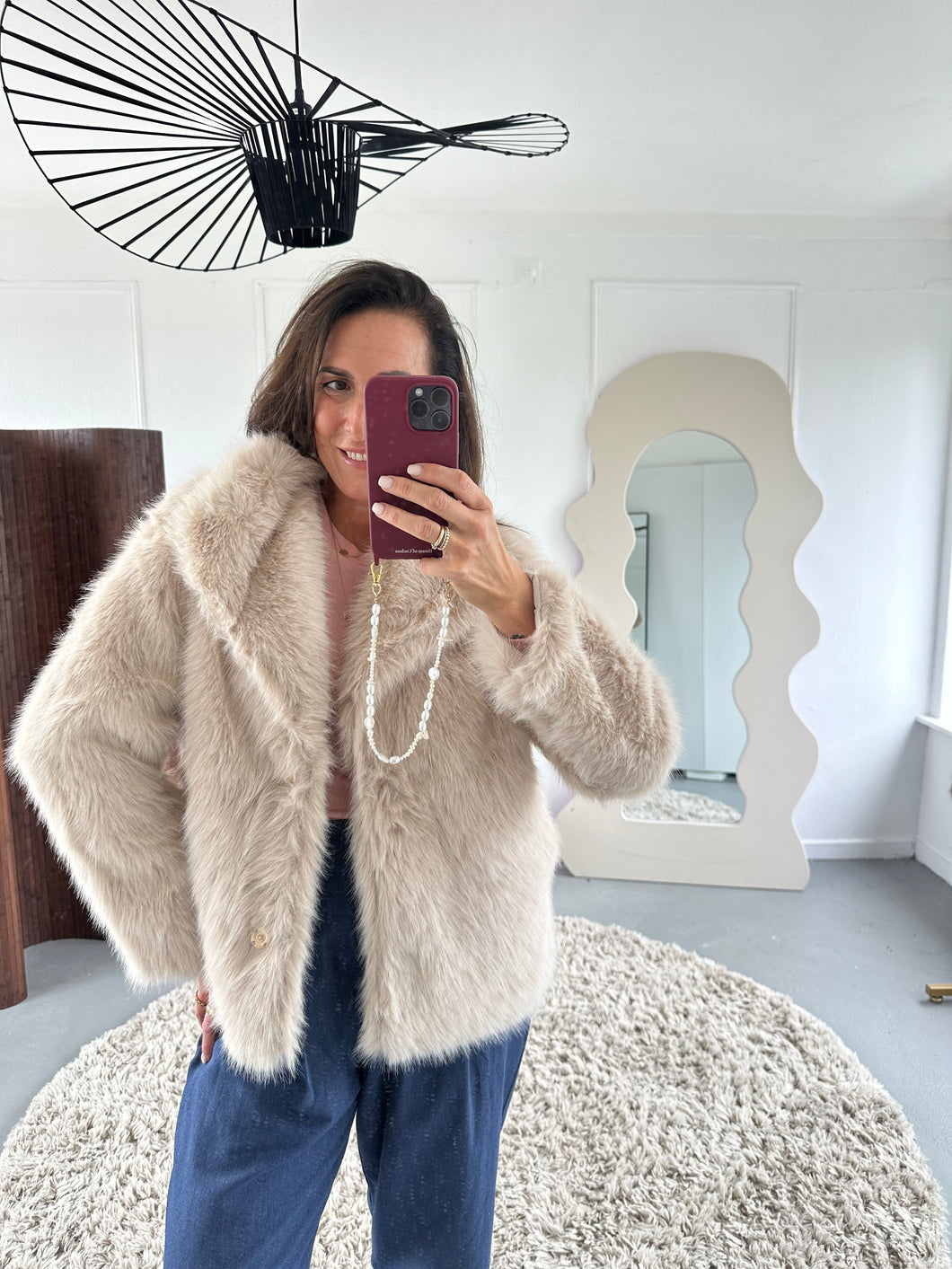 ByHan Fake Fur Jacket Beige