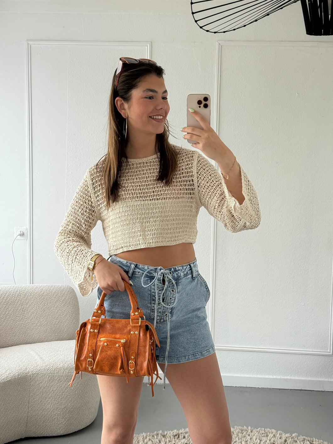 ByHan Iza gehaakte top Beige