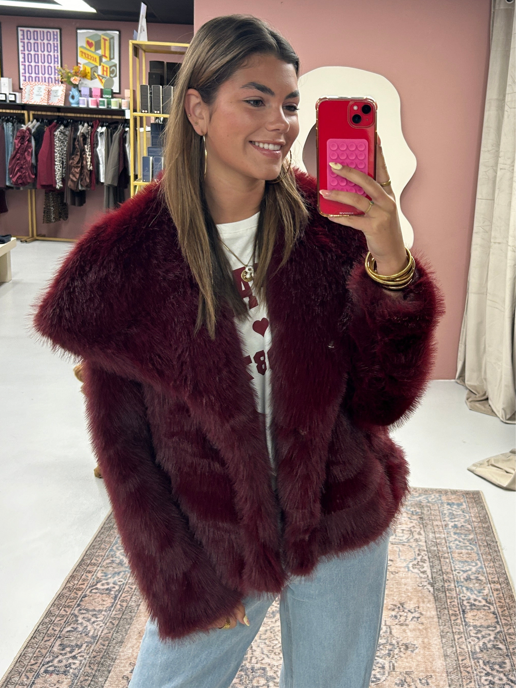 ByHan Fake Fur Jas Bordeaux