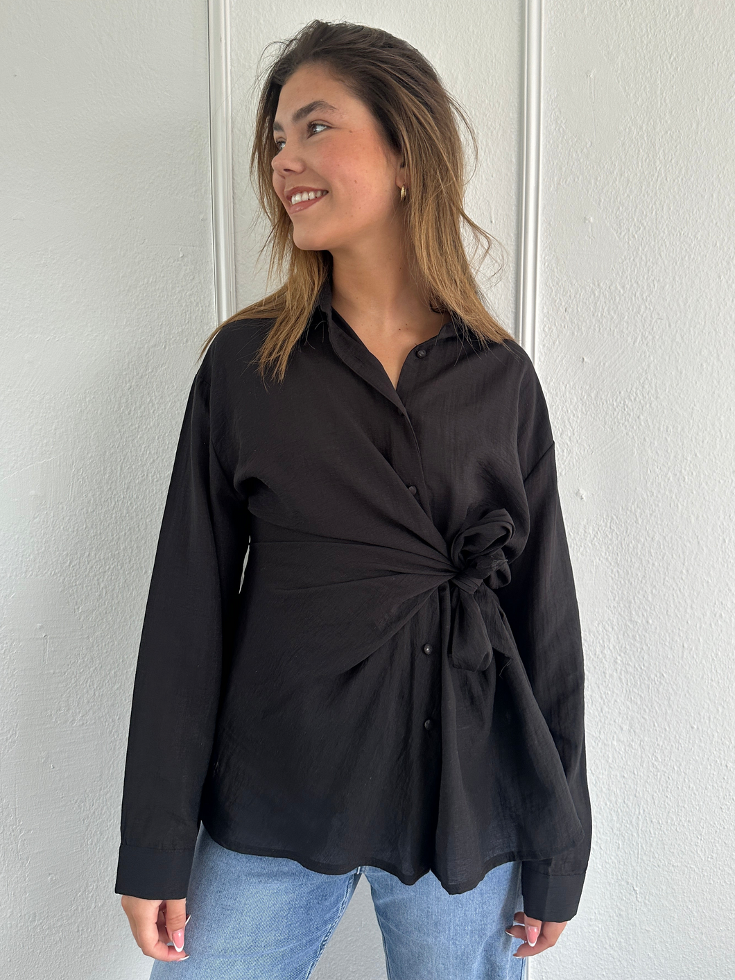 Zwarte Wrap Blouse