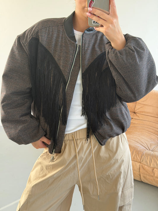 Noa bomber met franjes zwart