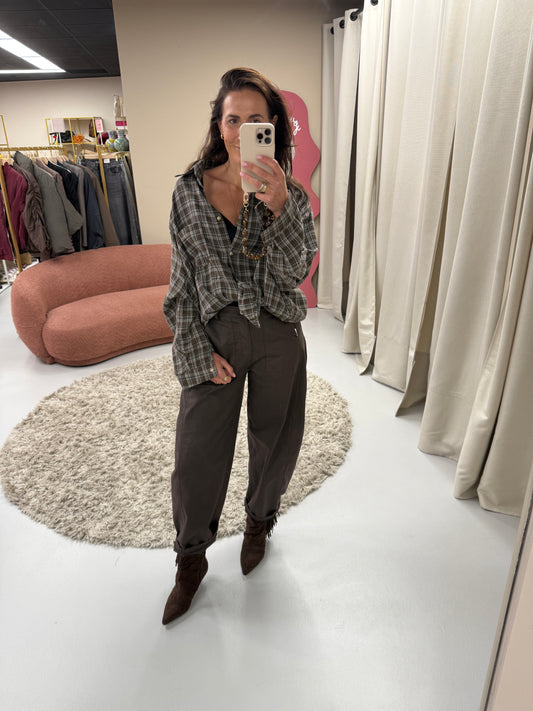 Mae geruite blouse bruin