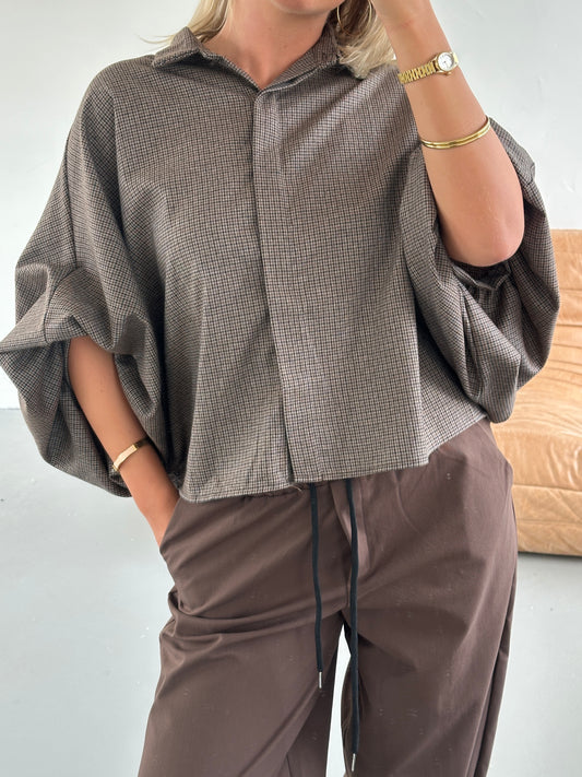 Pas ruit blouse bruin