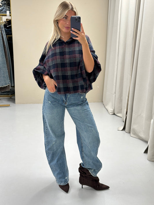 Pas ruit blouse Bordeaux navy