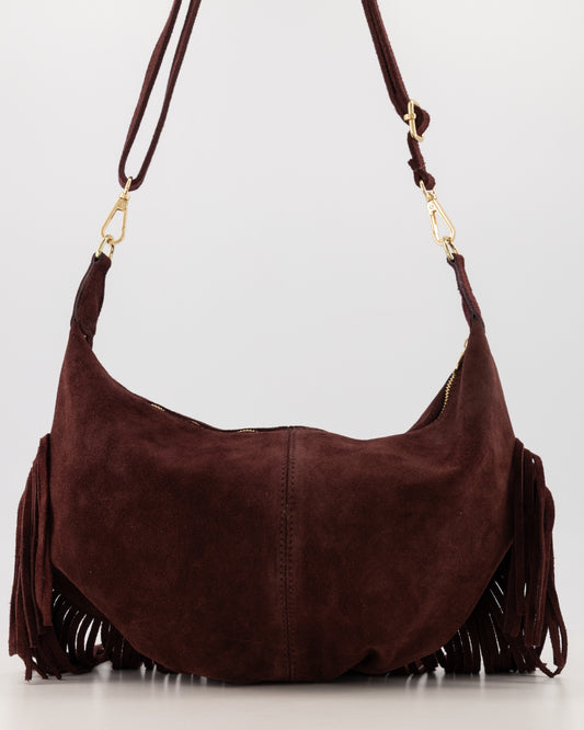Vromy Suede Crossbody Tas met Franjes
