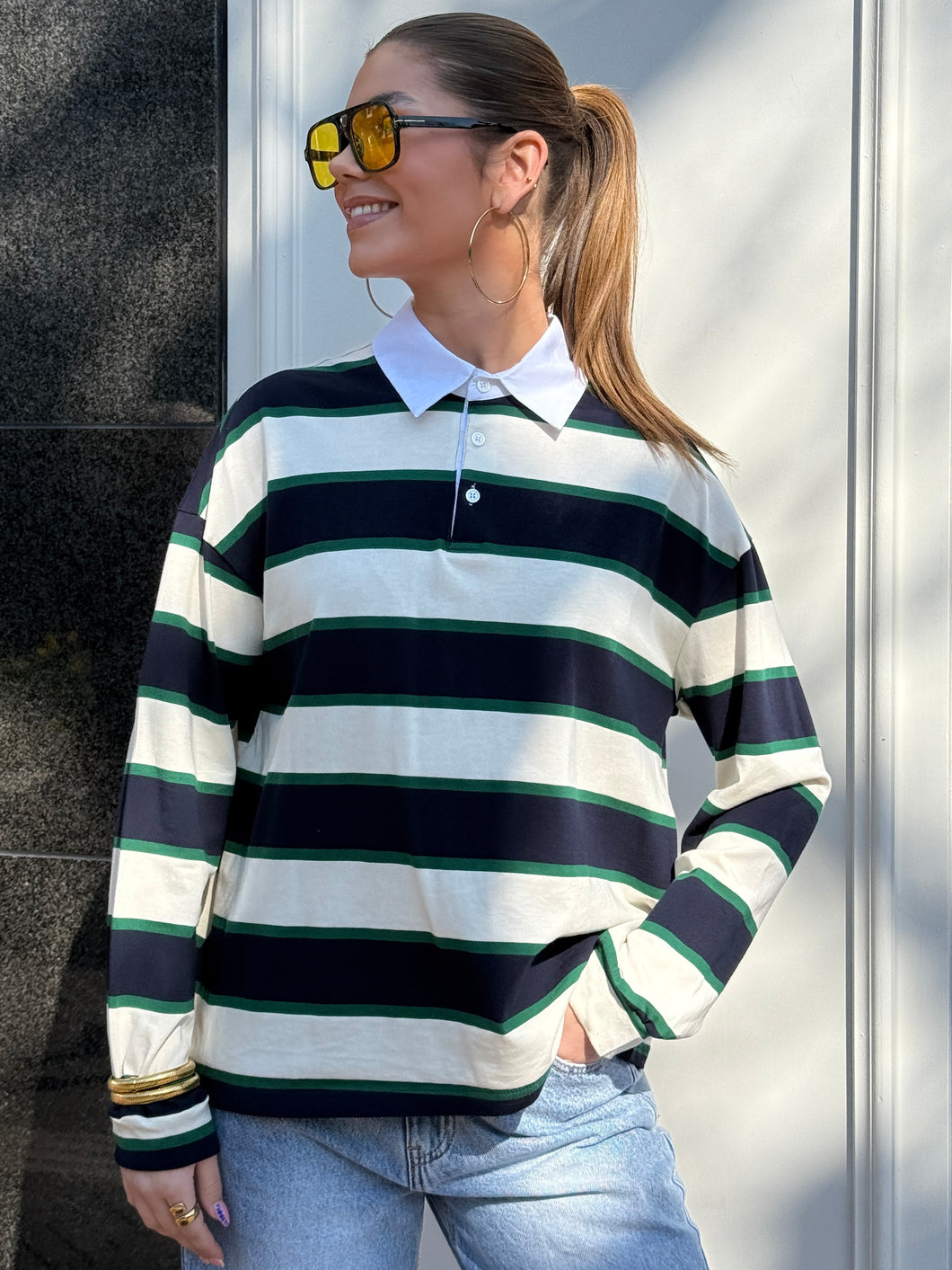 ByHan Polo Longsleeve Streep Blauw