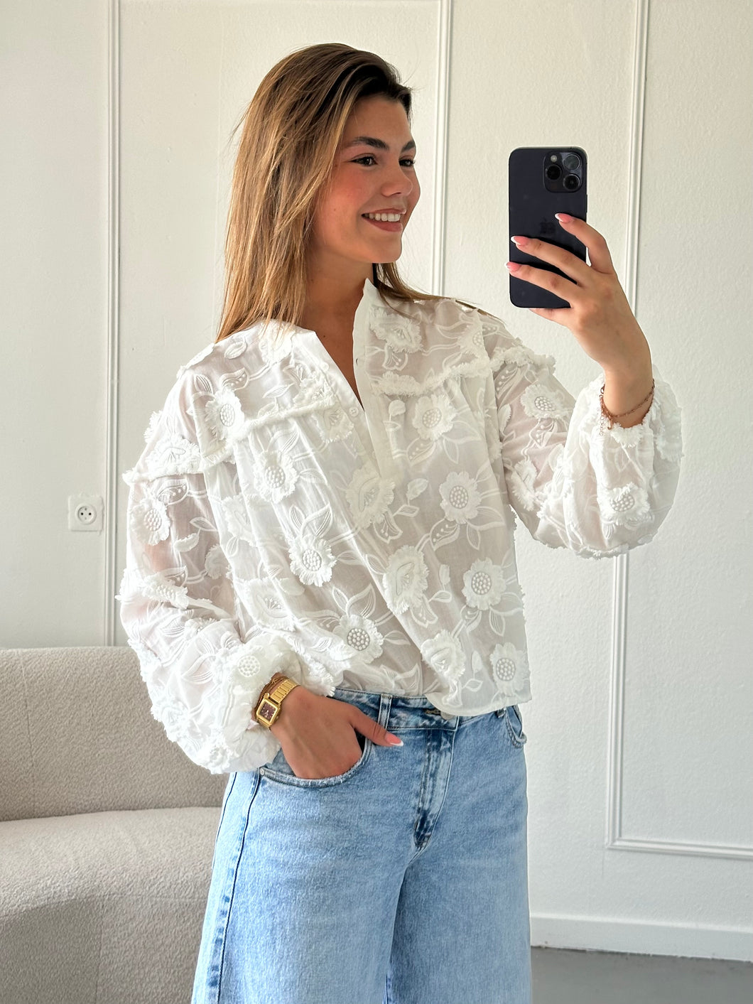 Witte Bloemen Blouse