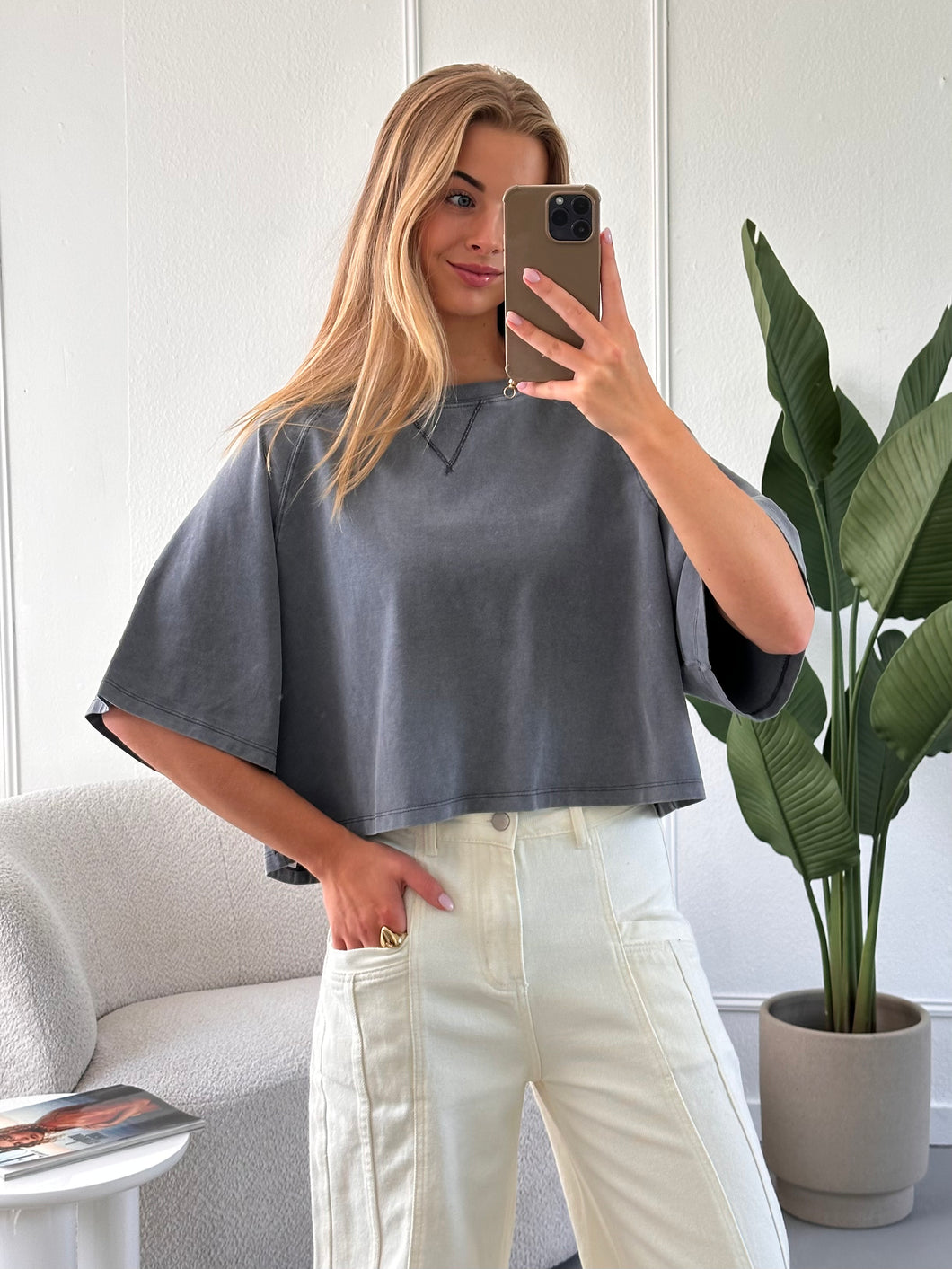 Donkergrijs Cropped T-Shirt