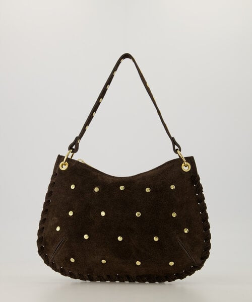 Casey - Suede - Schoudertas met studs - Donkerbruin