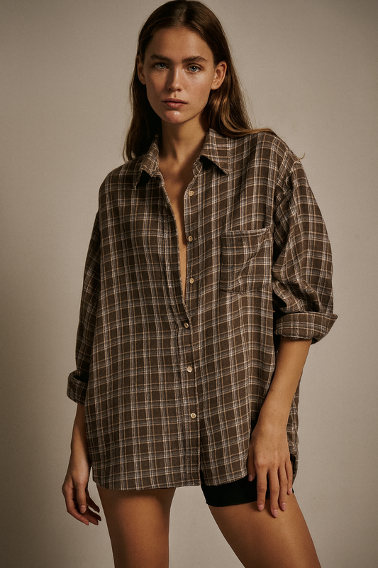 Mae geruite blouse bruin