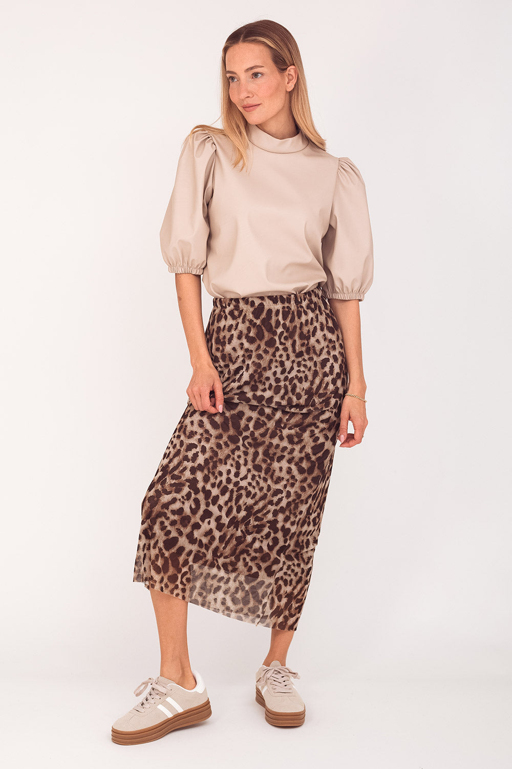 ByHan Leopard Mesh Rok koker