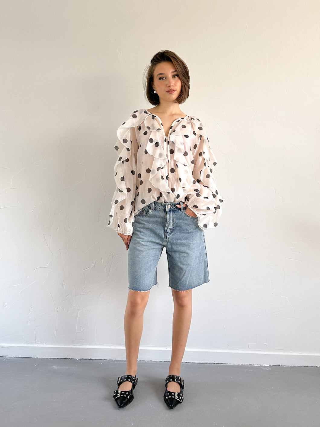 Liv stippen blouse wit