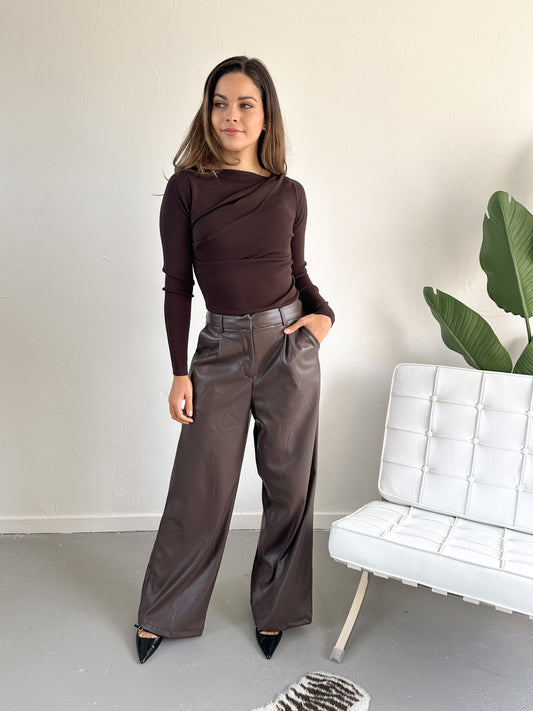 Renee leren broek bruin