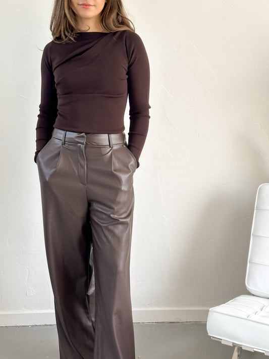Renee leren broek bruin