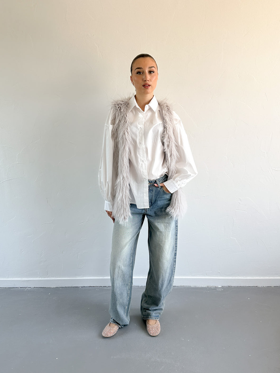 Evi fluffy gilet grijs