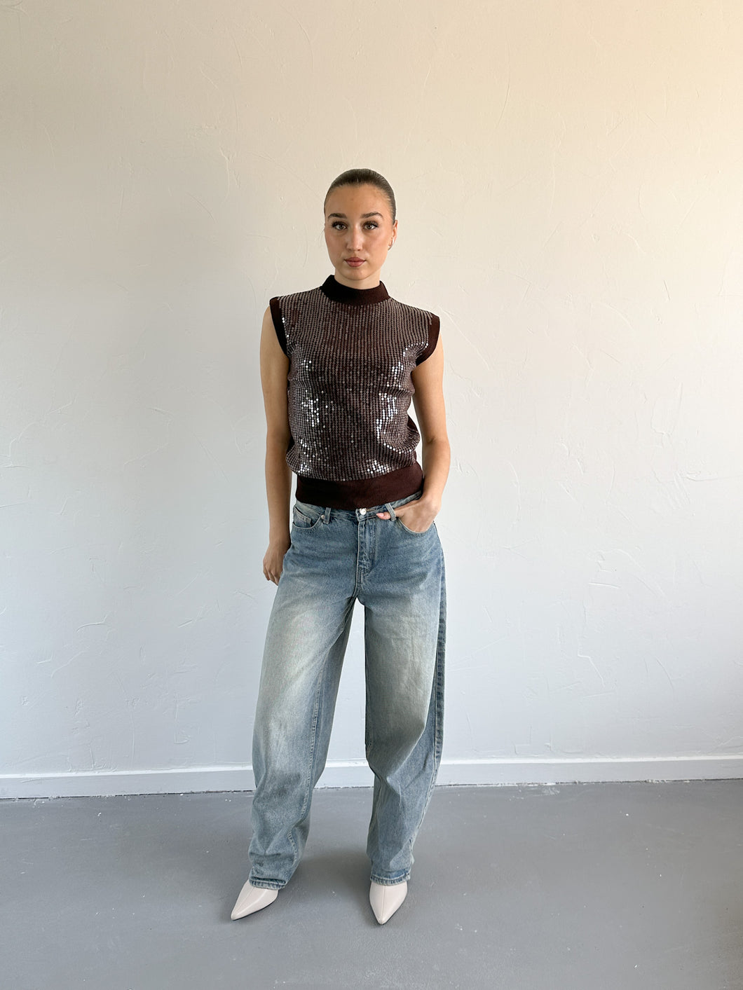Sara glitter top bruin