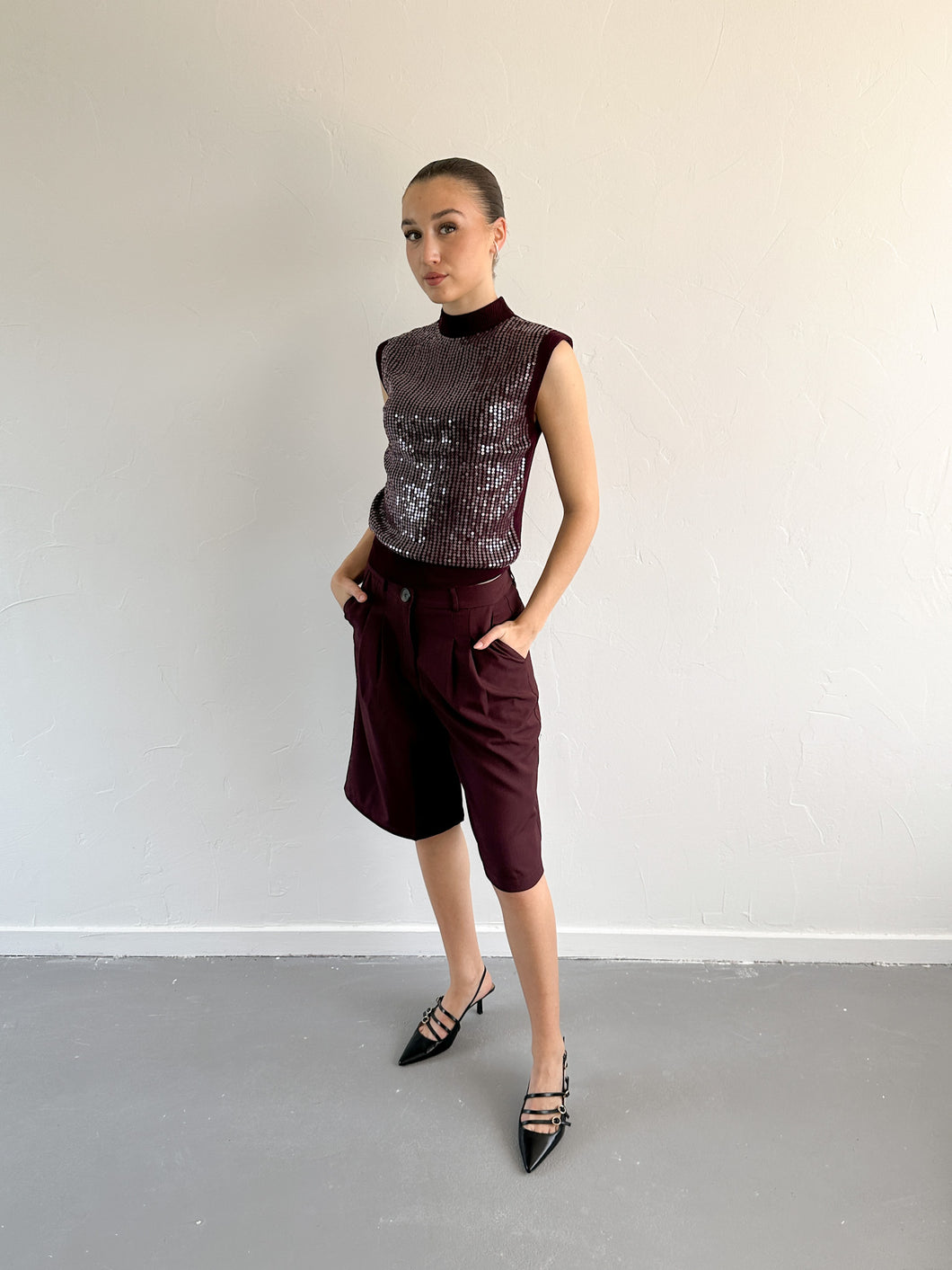 Sara glitter top burgundy
