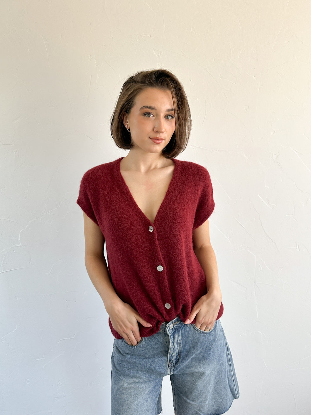 Olly gebreid gilet bordeaux rood