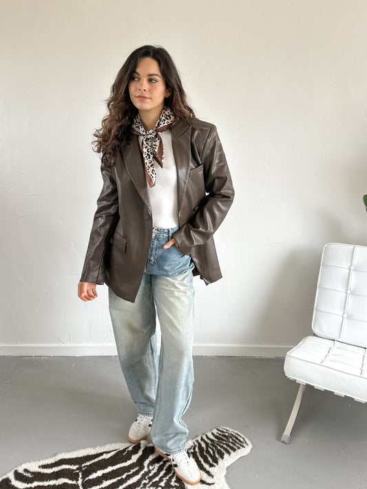 Robin leren blazer bruin