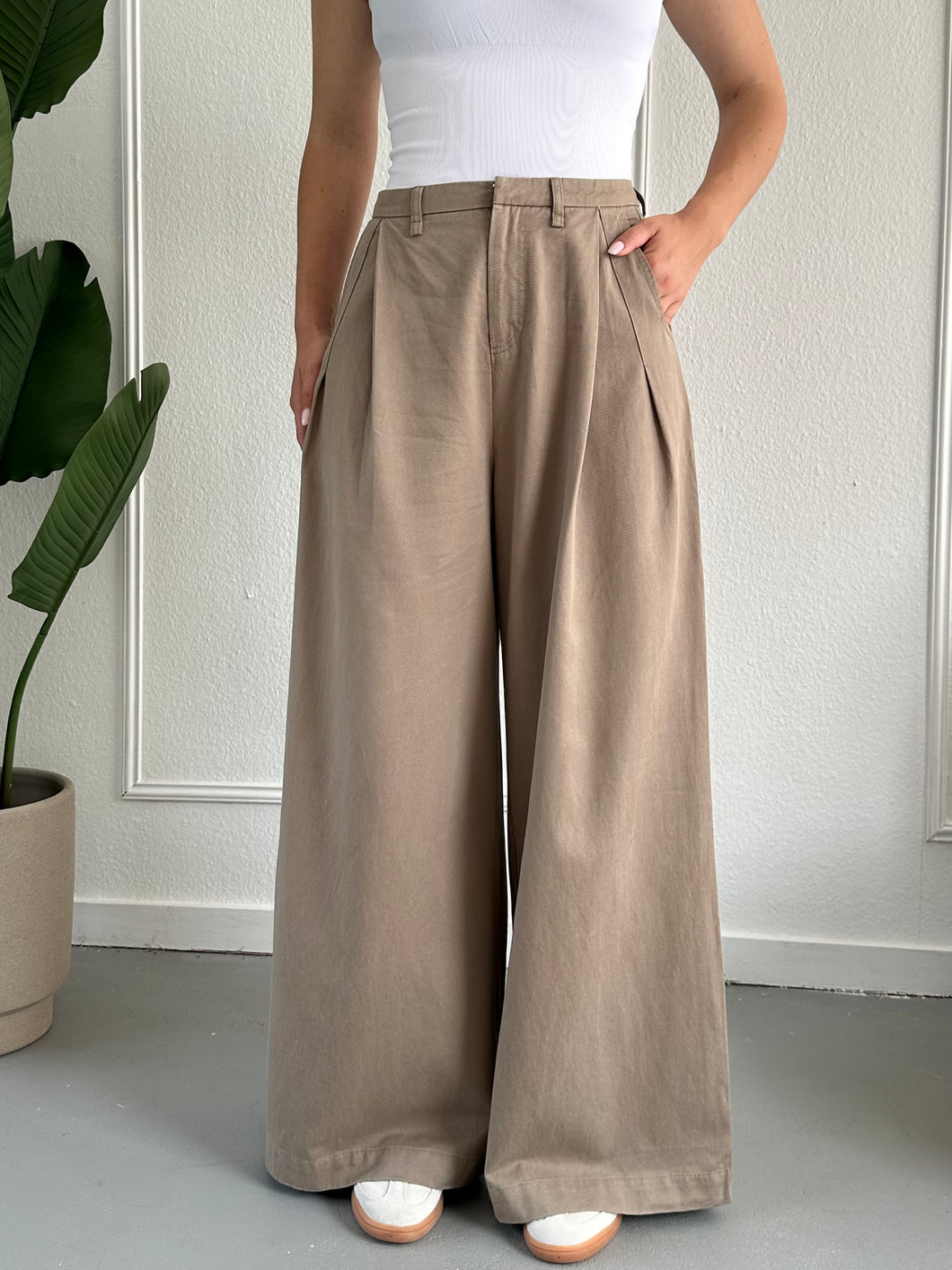 Lisa wide leg pantalon taupe