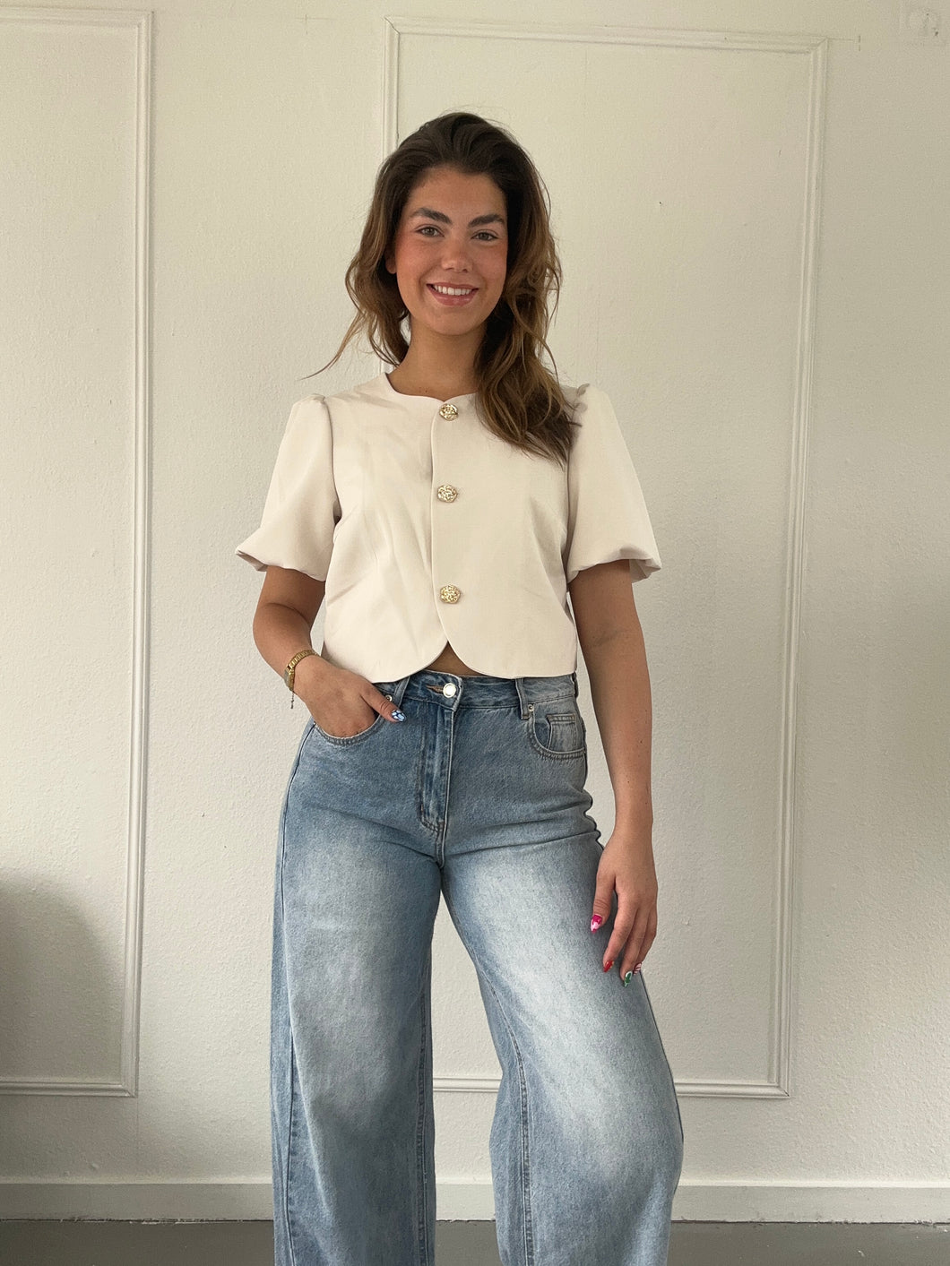 Pip korte mouw blazer beige