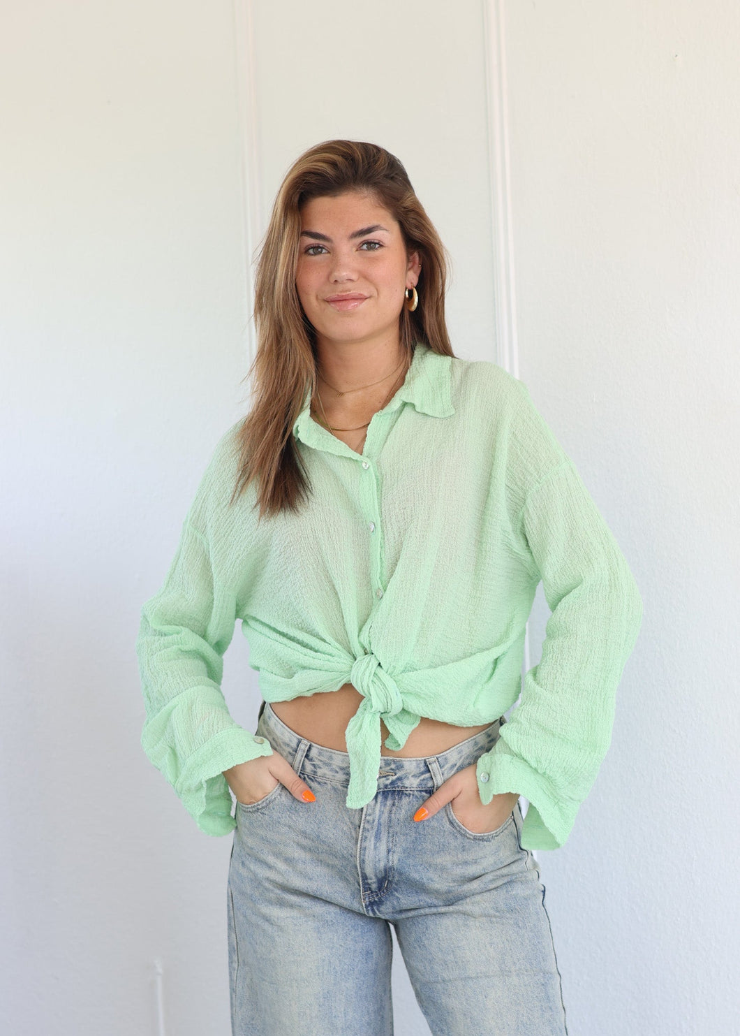 ByHan Anne knoop blouse Mint - Meerdere kleuren