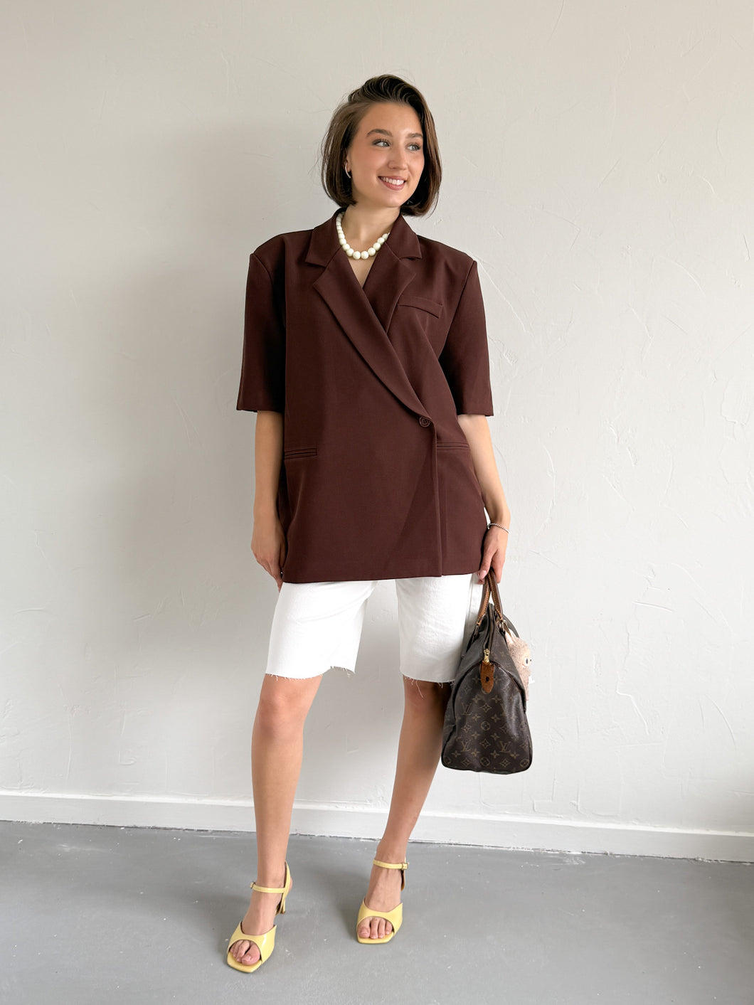 Anna korte mouw blazer bruin