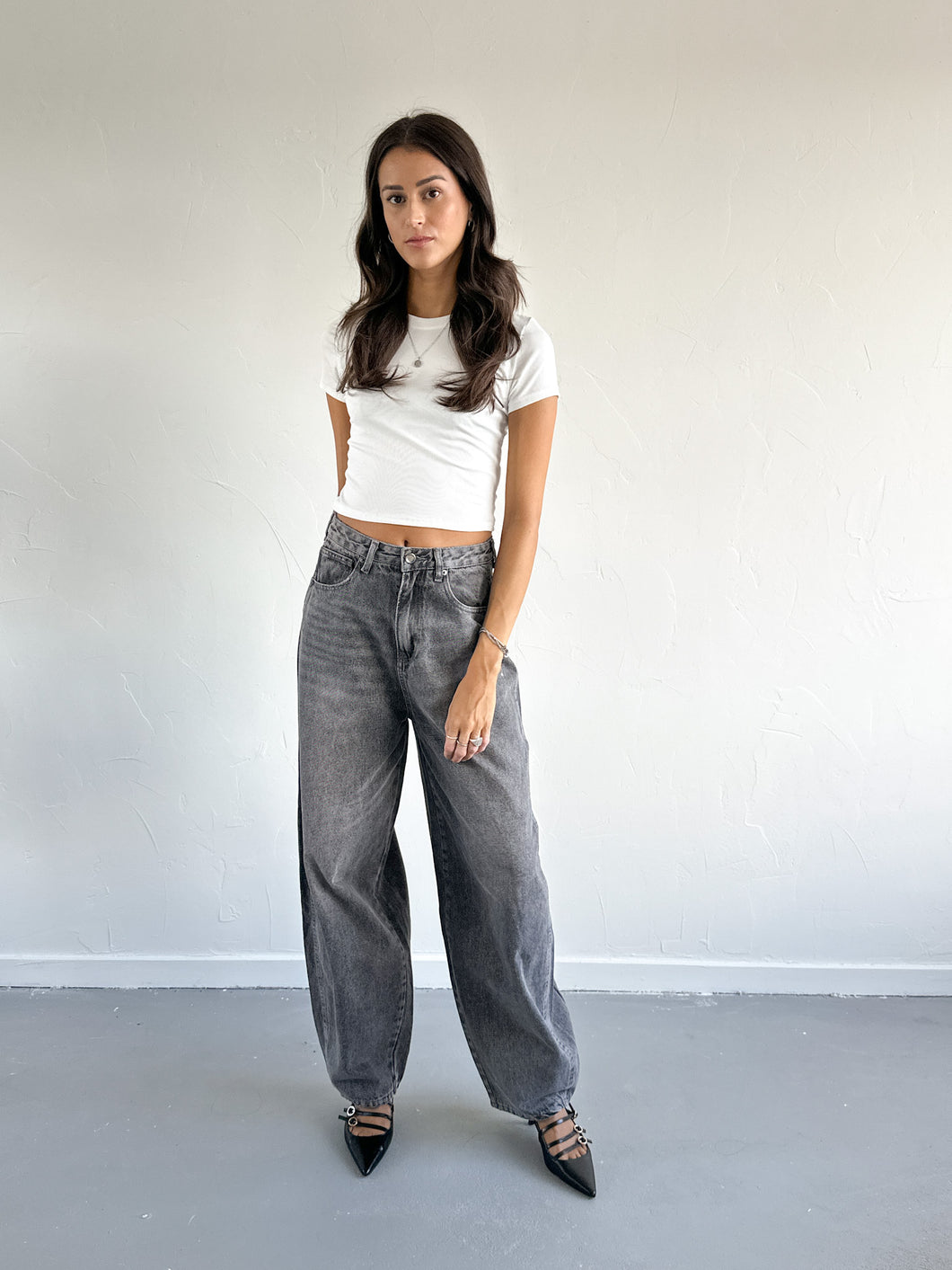 Mae balloon fit jeans donkergrijs